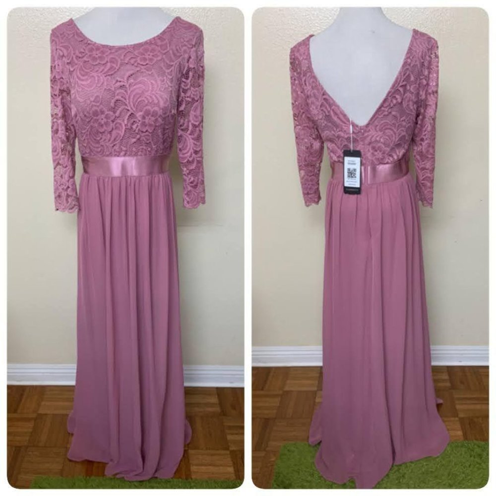 Ever-Pretty Lace Round Neck Long Sleeve Chiffon Lace MTB Gown Sz 10 Orchid - Picture 1 of 10